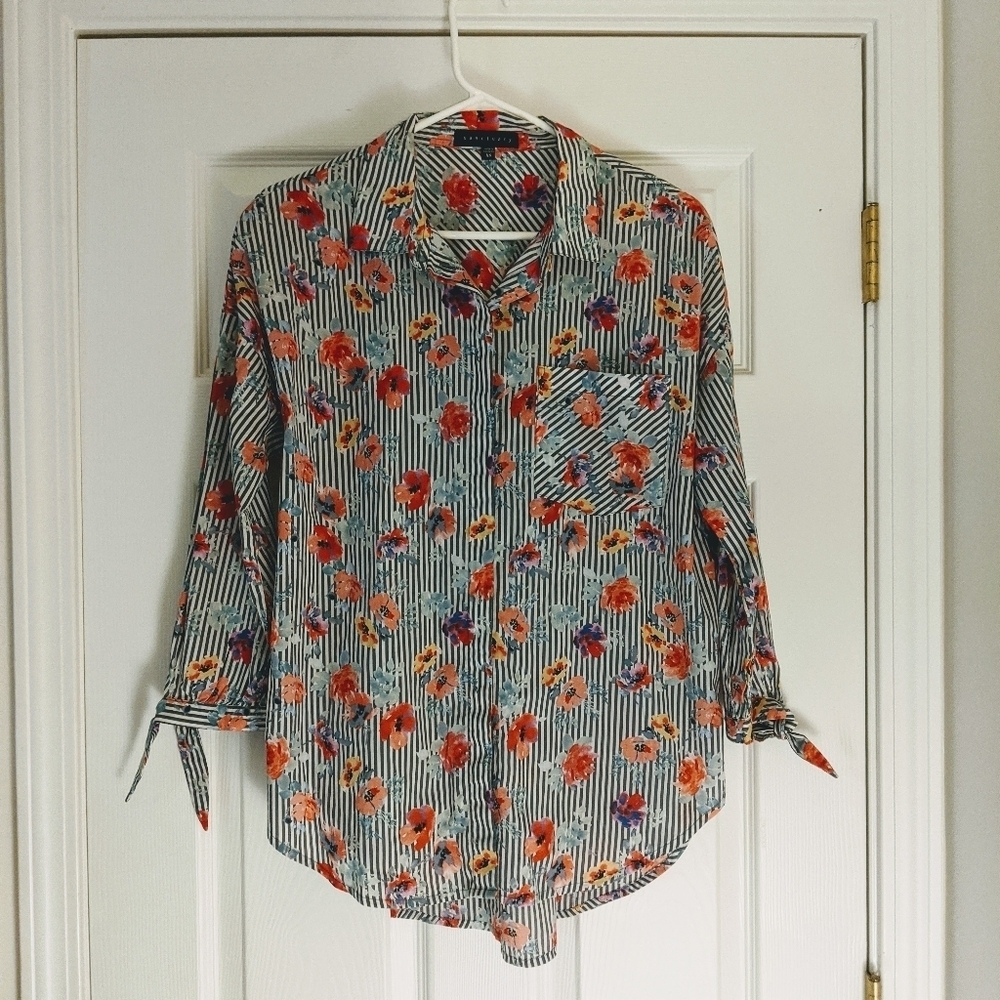 Sanctuary striped floral blouse sz XS